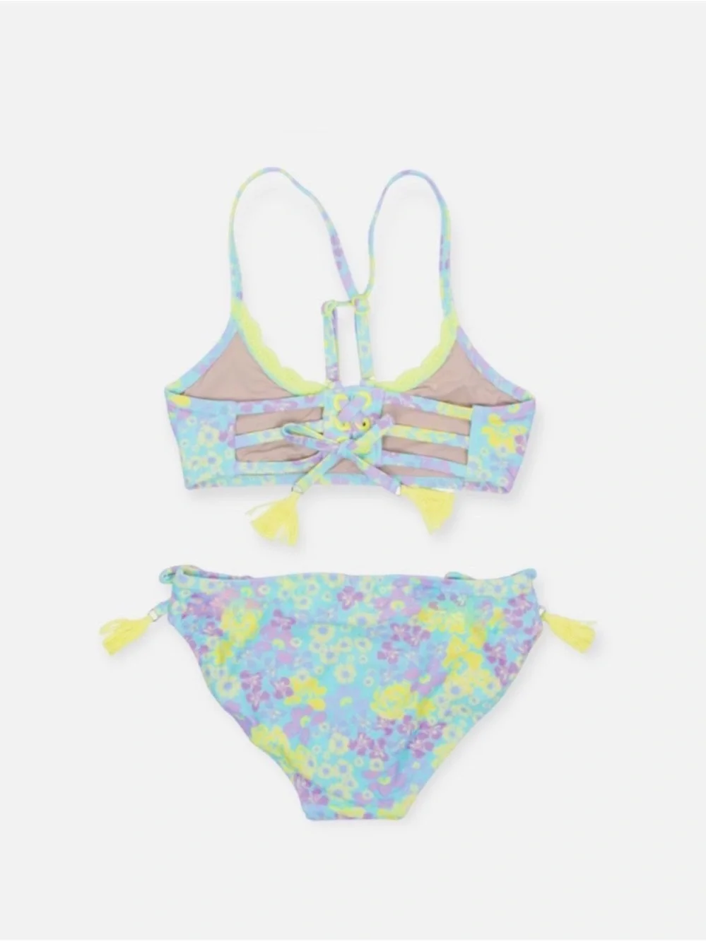 Shade Critters Crochet Floral Two-Piece Swim Set with Yellow Tassel Accents